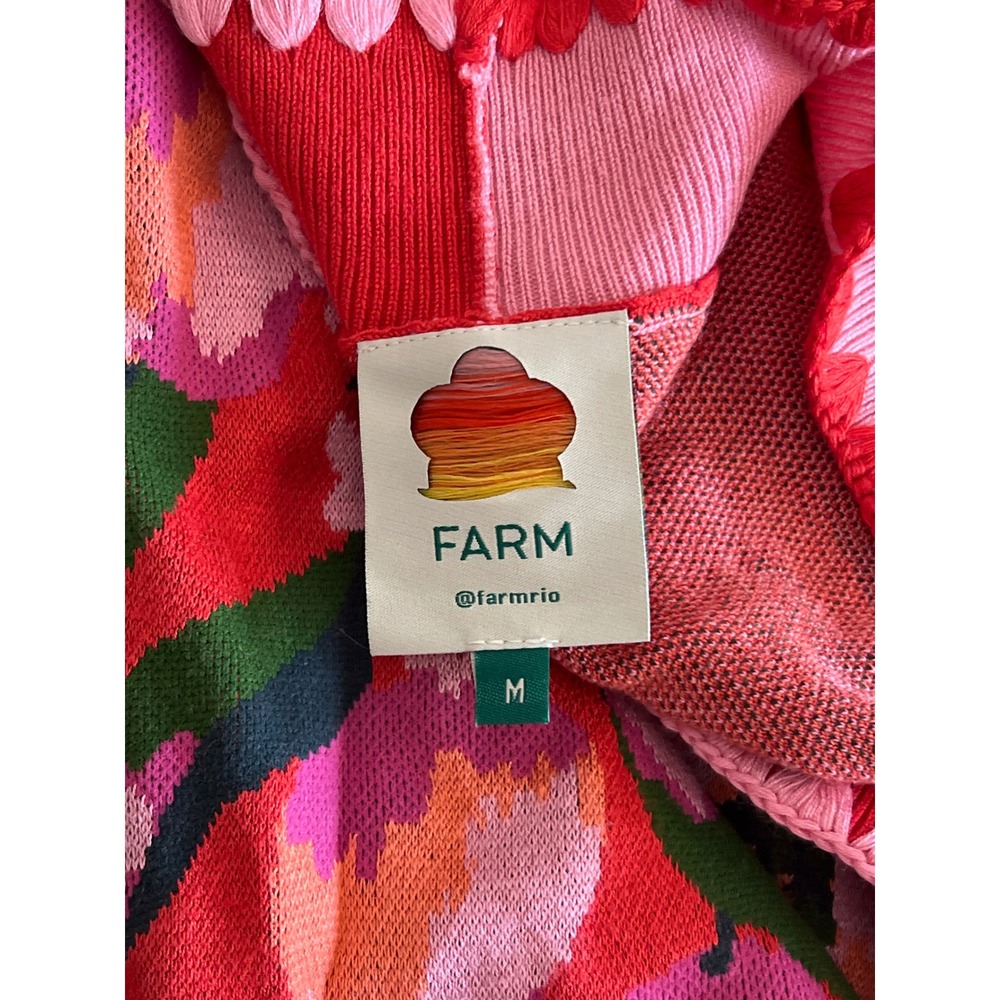 Farm Rio Red Pink Tropical Papaya Floral Knit Scalloped Cardigan Sweater Medium - Picture 6 of 6